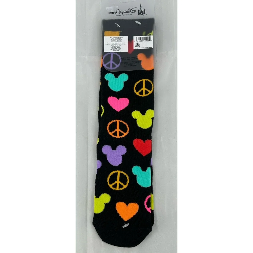 Disney Parks Mickey Icons Peace Hearts Adult Socks Shoe‎ Size M 5-9/W 5-10 NWT